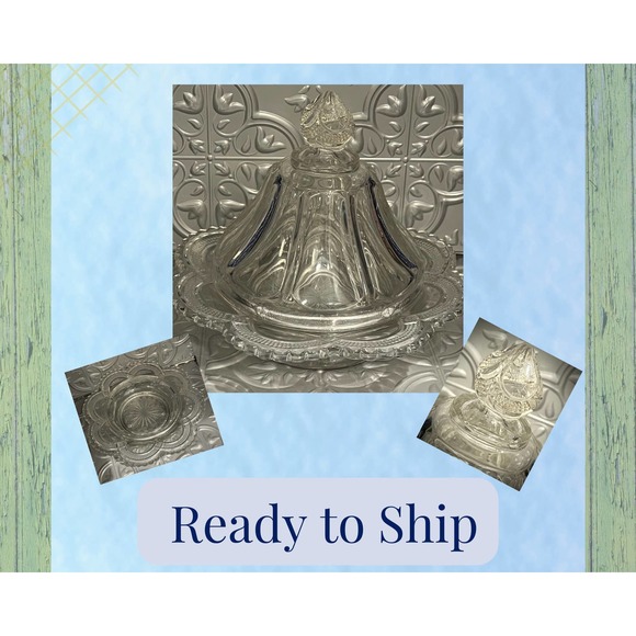 Classic Round Galway Clear Glass Butter Dish with Delicate Scalloped Edge - Picture 1 of 8